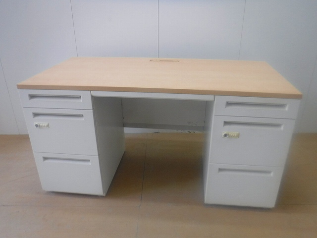 両袖デスク(ウチダ)ホワイト/木目天板/0006643-1