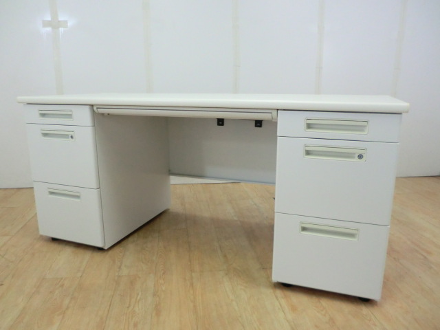 両袖デスク(ナイキ)ホワイト/幅1600/0007494-1